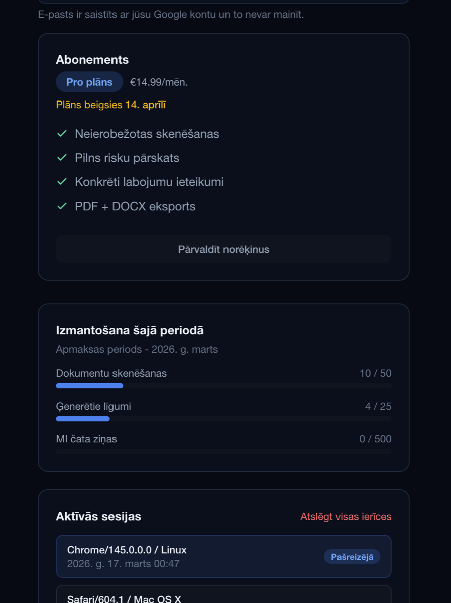 Lexio Pro plāns un analītika