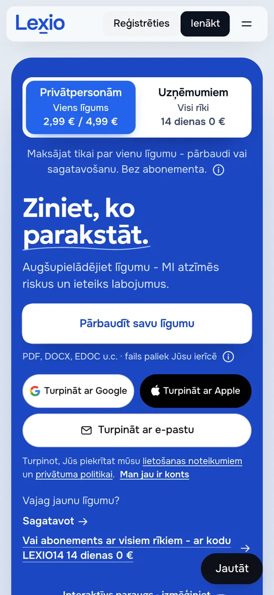 Lexio sākuma ekrāns telefonā
